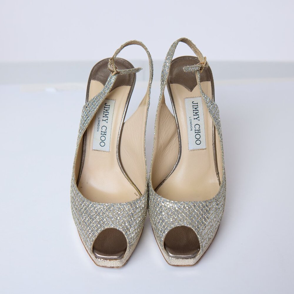 Jimmy Choo Clue Glitter Champagne Heels - IT 36 US 5.5